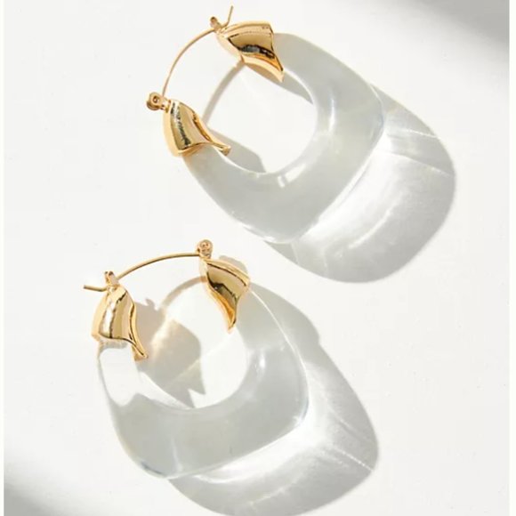 NEW~ Anthropologie Clear Resin Hoop Earrings